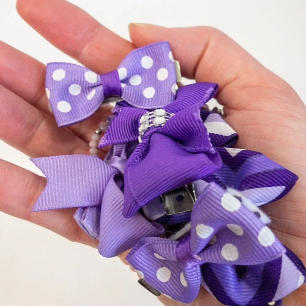 Purple Hair Bow Barettes Bundle with Unicorn Charm
